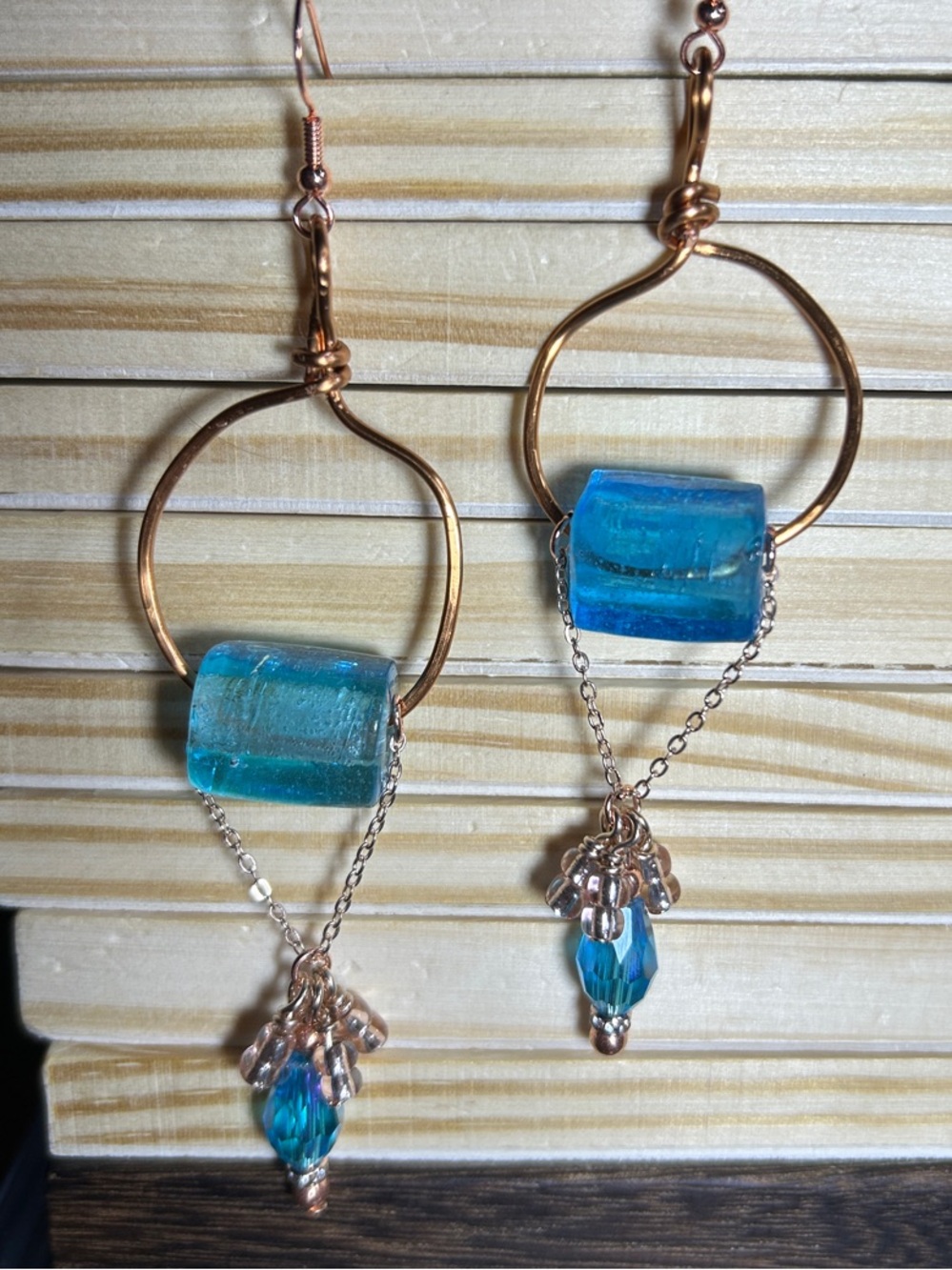 3/$25 Turquoise Blue Glass Bead Hoop Earrings